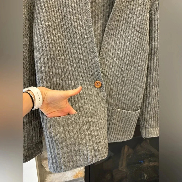 Susan Bristol Wool Cardigan Blazer women M grey Chunky Knit Grandpacore Academia - Picture 3 of 11